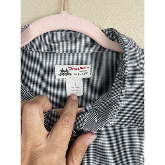 J. Crew Thomas Mason Gingham Check Button Down Shirt Top, size 12 Blue Black - Picture 3 of 10